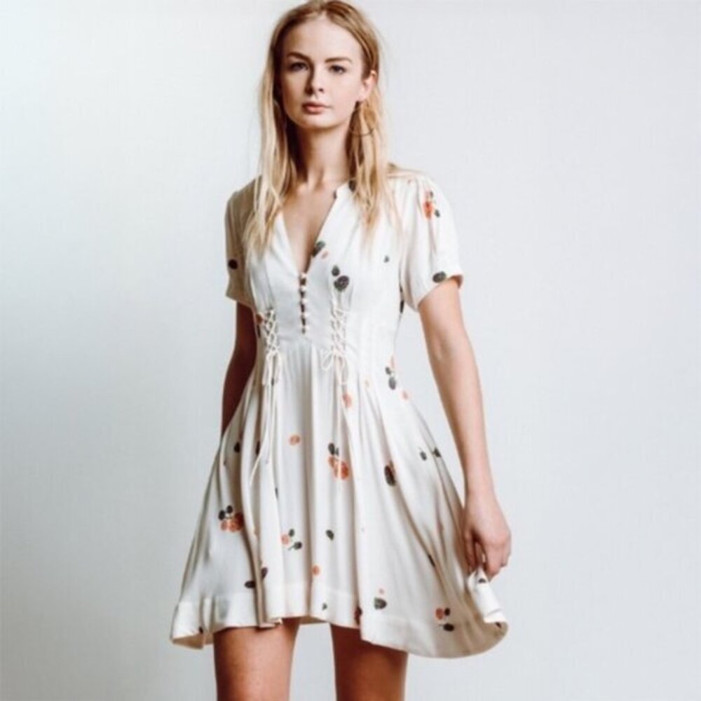 Free People Dream Girl Mini Dress in Ivory Combo - sz 2 - Picture 3 of 9